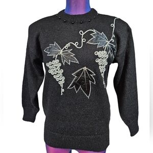 Vintage Dana Scott Black & Silver Metallic Grape Sweater‎ Size Small Women's M58